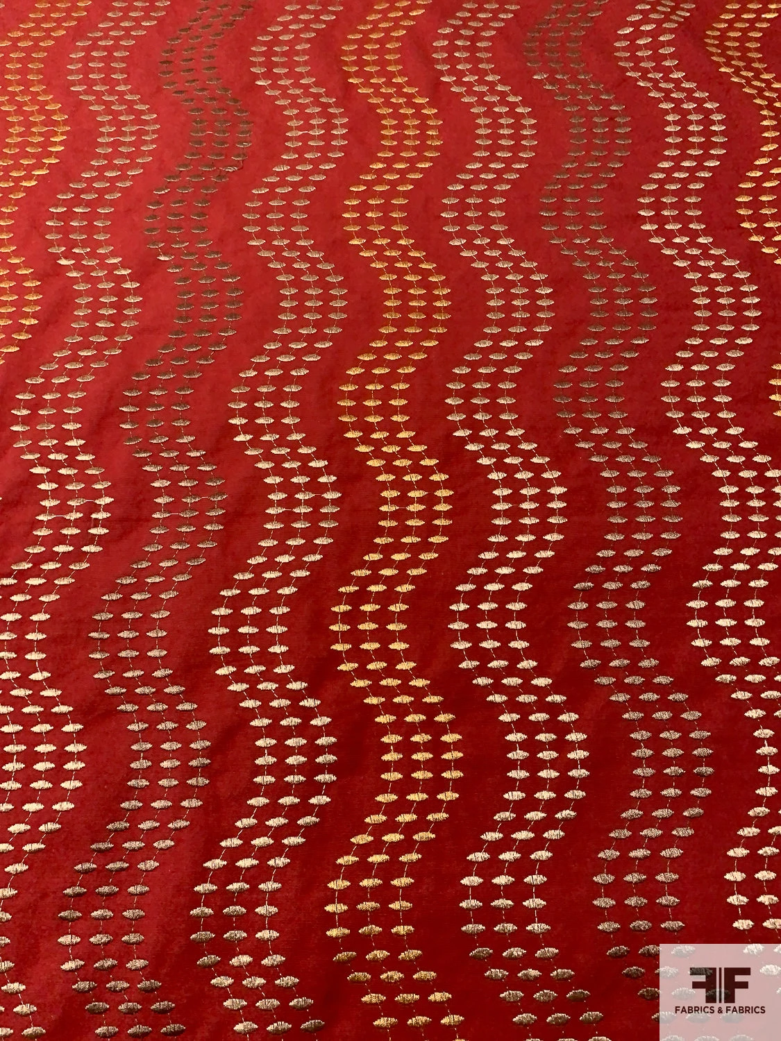 Wavy Striped Embroidered Cotton Canvas - Brick Red / Earth Tones 7 Wavy Striped Embroidered Cotton Canvas - Brick Red / Earth Tones - Image 5