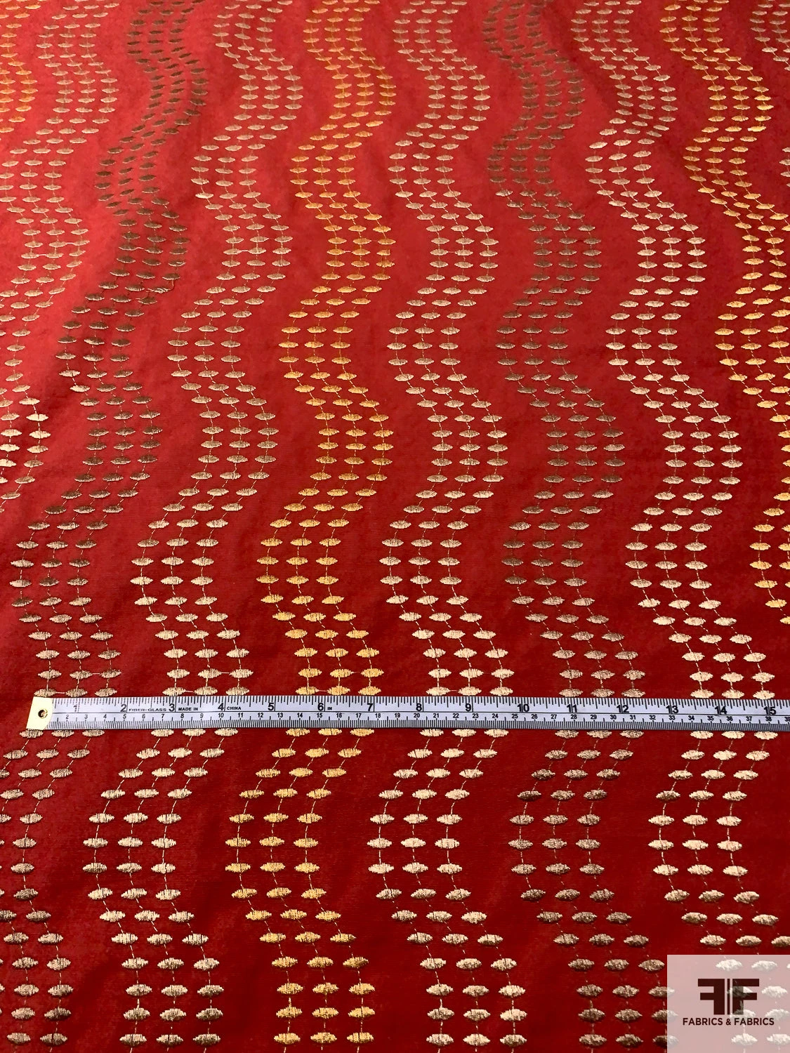 Wavy Striped Embroidered Cotton Canvas - Brick Red / Earth Tones 8 Wavy Striped Embroidered Cotton Canvas - Brick Red / Earth Tones - Image 6