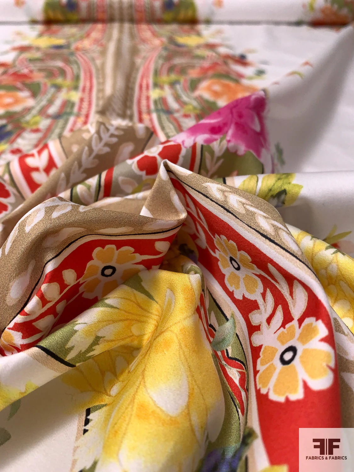 Triple Trailing Floral Vines Printed Stretch Cotton Sateen - Multicolor / White 6 Triple Trailing Floral Vines Printed Stretch Cotton Sateen - Multicolor / White - Image 4