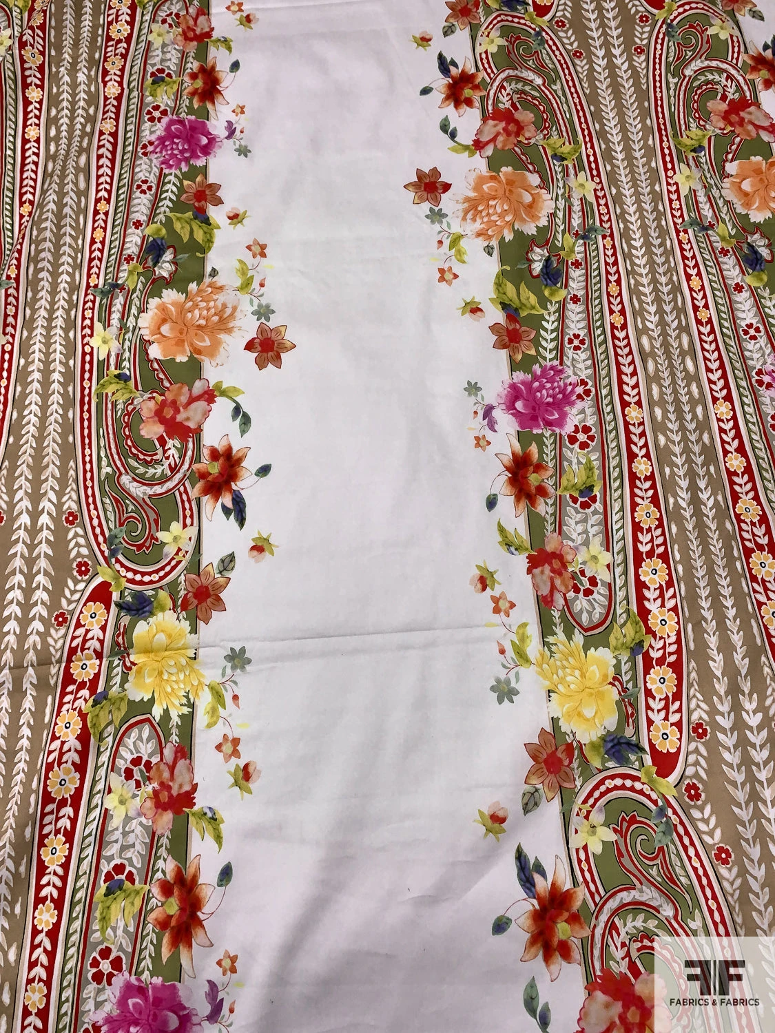 Triple Trailing Floral Vines Printed Stretch Cotton Sateen - Multicolor / White 7 Triple Trailing Floral Vines Printed Stretch Cotton Sateen - Multicolor / White - Image 5