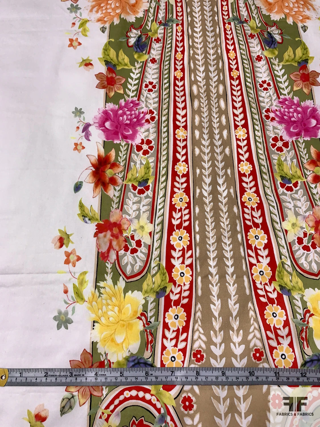 Triple Trailing Floral Vines Printed Stretch Cotton Sateen - Multicolor / White 8 Triple Trailing Floral Vines Printed Stretch Cotton Sateen - Multicolor / White - Image 6