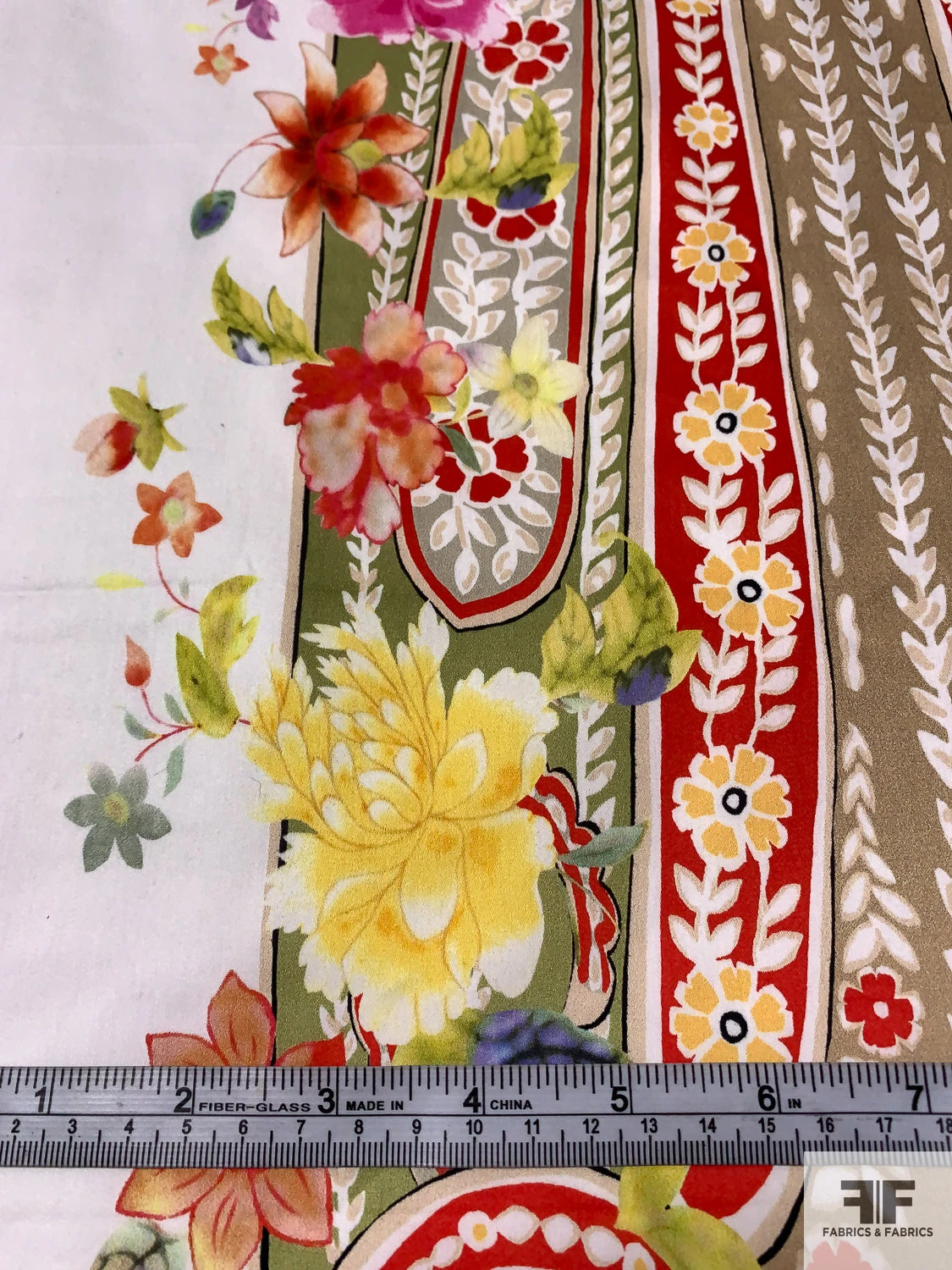 Triple Trailing Floral Vines Printed Stretch Cotton Sateen - Multicolor / White 9 Triple Trailing Floral Vines Printed Stretch Cotton Sateen - Multicolor / White - Image 7