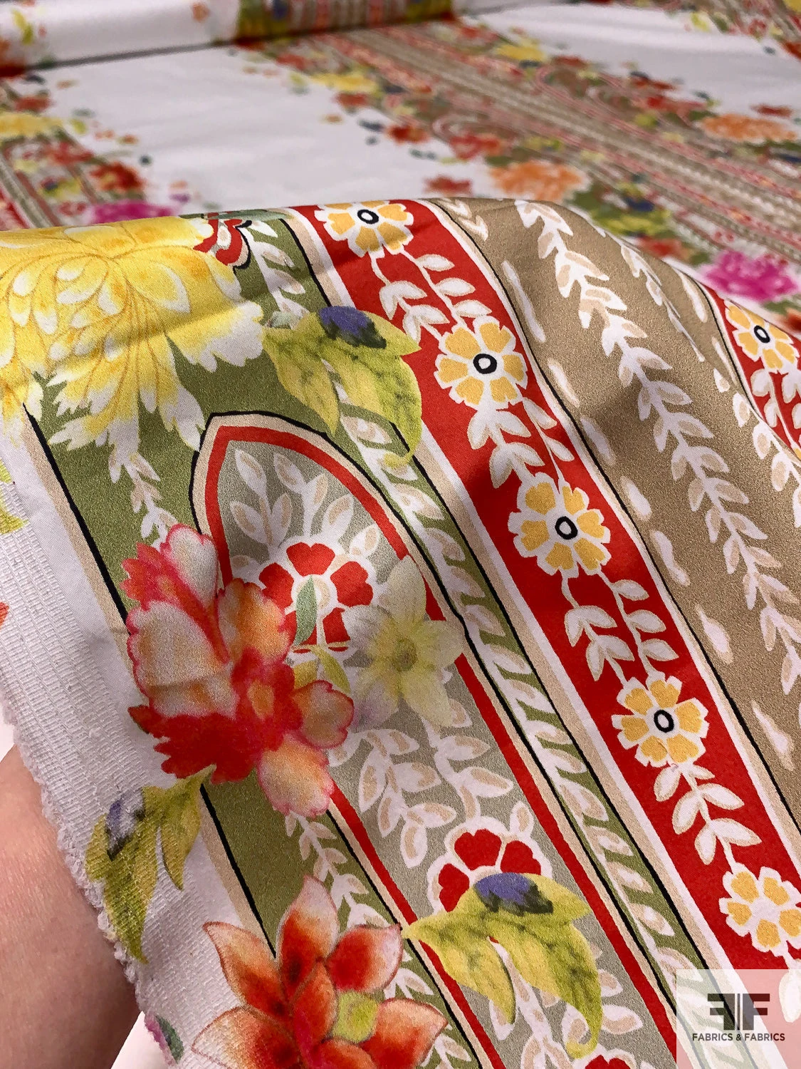 Triple Trailing Floral Vines Printed Stretch Cotton Sateen - Multicolor / White 10 Triple Trailing Floral Vines Printed Stretch Cotton Sateen - Multicolor / White - Image 8