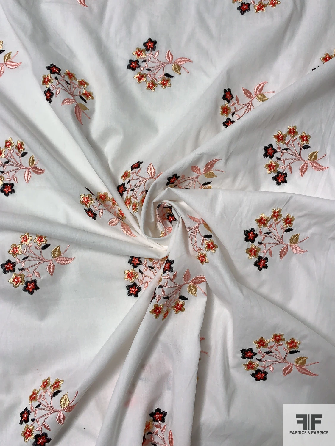 Floral Embroidered Cotton Lawn - Off-White / Yellow / Pink / Black 5 Floral Embroidered Cotton Lawn - Off-White / Yellow / Pink / Black - Image 3