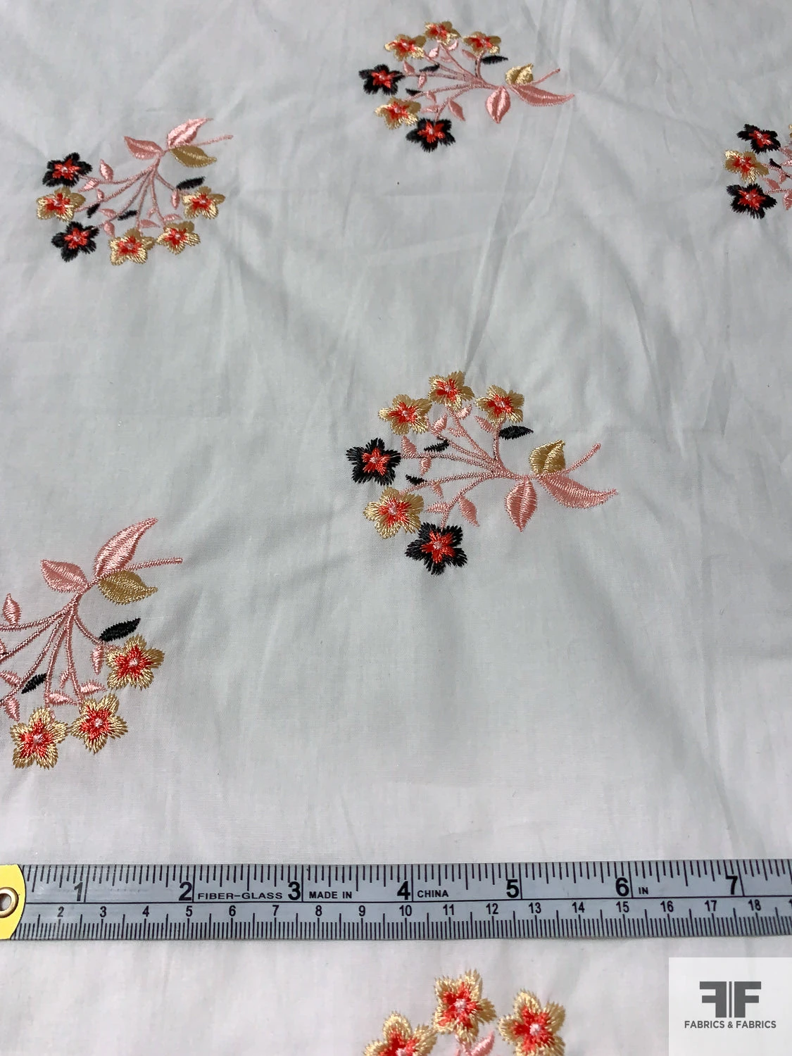 Floral Embroidered Cotton Lawn - Off-White / Yellow / Pink / Black 8 Floral Embroidered Cotton Lawn - Off-White / Yellow / Pink / Black - Image 6