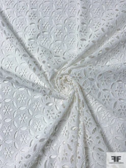 Interlocking Floral Embroidered Eyelet Cotton Voile - Off-White