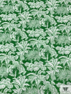 Italian Lela Rose Leaf And Floral Toile Printed Cotton Lawn - Green / White