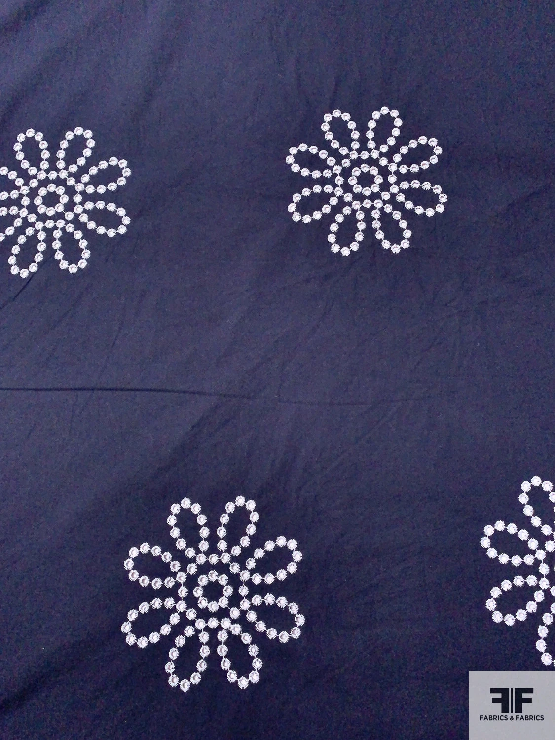 Lela Rose Double-Scalloped Floral Embroidered Eyelet Cotton Lawn - Navy / White 8 Lela Rose Double-Scalloped Floral Embroidered Eyelet Cotton Lawn - Navy / White - Image 6