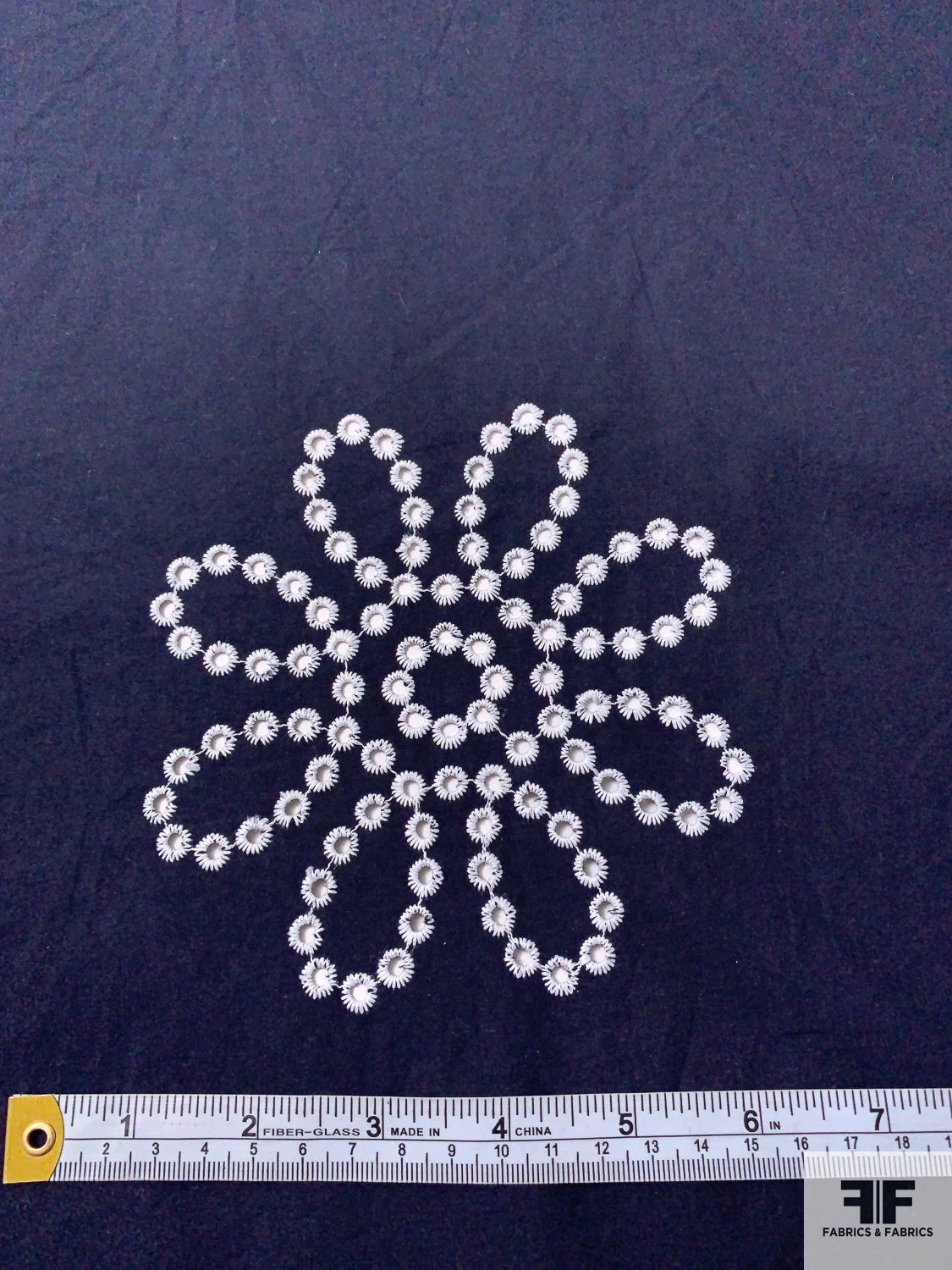 Lela Rose Double-Scalloped Floral Embroidered Eyelet Cotton Lawn - Navy / White 10 Lela Rose Double-Scalloped Floral Embroidered Eyelet Cotton Lawn - Navy / White - Image 8