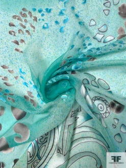 Abstract Printed Satin Burnout Silk Chiffon - Ocean Green / Off-White / Dusty Purple -Fabrics And Fabrics Store 16297 2