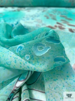 Abstract Printed Satin Burnout Silk Chiffon - Ocean Green / Off-White / Dusty Purple -Fabrics And Fabrics Store 16297 3