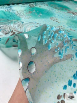 Abstract Printed Satin Burnout Silk Chiffon - Ocean Green / Off-White / Dusty Purple -Fabrics And Fabrics Store 16297 8