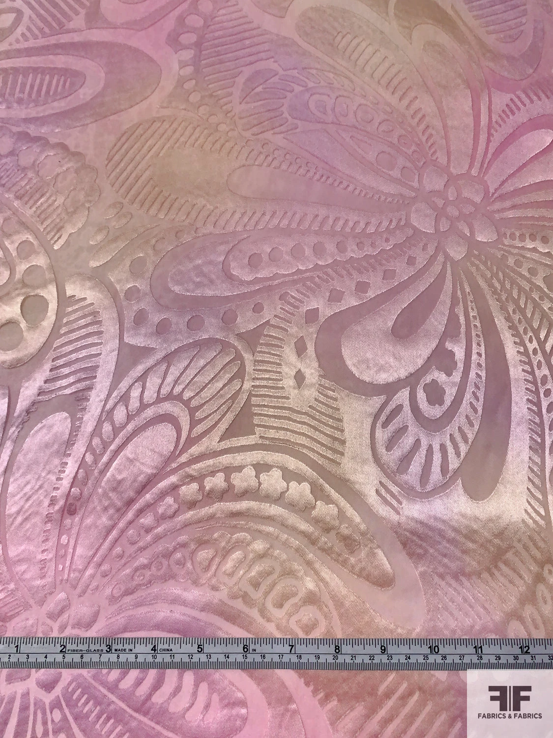 Large-Scale Floral Printed Satin Burnout Silk Chiffon - Pink / Champagne 8 Large-Scale Floral Printed Satin Burnout Silk Chiffon - Pink / Champagne - Image 6