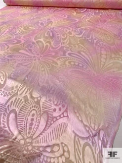 Large-Scale Floral Printed Satin Burnout Silk Chiffon - Pink / Champagne