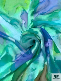 Abstract Printed Satin Burnout Silk Chiffon - Ocean Green / Greens / Blue -Fabrics And Fabrics Store 16302 2