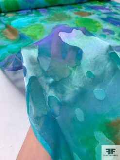 Abstract Printed Satin Burnout Silk Chiffon - Ocean Green / Greens / Blue -Fabrics And Fabrics Store 16302 7