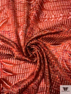 Fenced Leaves Printed Satin Burnout Silk Chiffon - Brick Reds / Grey 12 Fenced Leaves Printed Satin Burnout Silk Chiffon - Brick Reds / Grey -Fabrics And Fabrics Store 16304 1