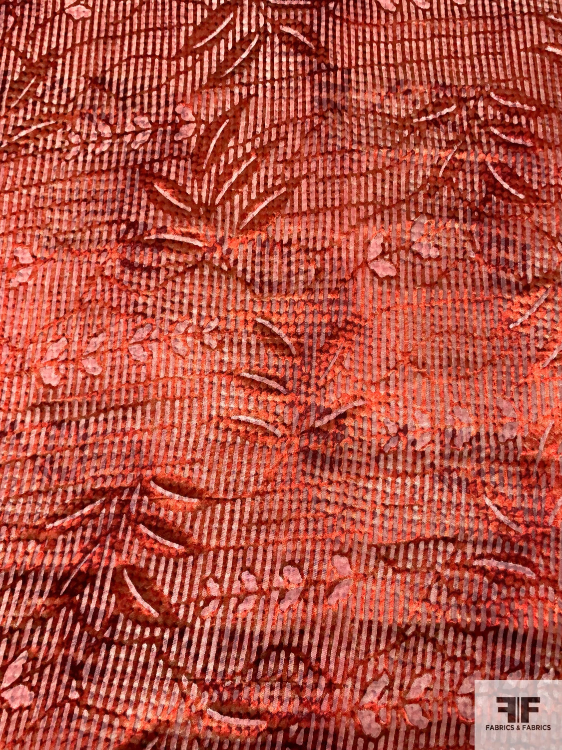 Fenced Leaves Printed Satin Burnout Silk Chiffon - Brick Reds / Grey 7 Fenced Leaves Printed Satin Burnout Silk Chiffon - Brick Reds / Grey - Image 5