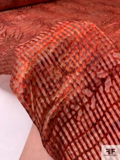 Fenced Leaves Printed Satin Burnout Silk Chiffon - Brick Reds / Grey 17 Fenced Leaves Printed Satin Burnout Silk Chiffon - Brick Reds / Grey -Fabrics And Fabrics Store 16304 8