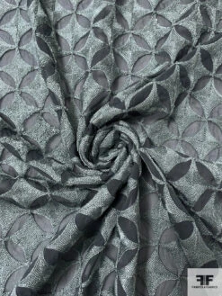 Circular Geometric Heavily Embroidered Silk Chiffon - Slate Grey / Grey
