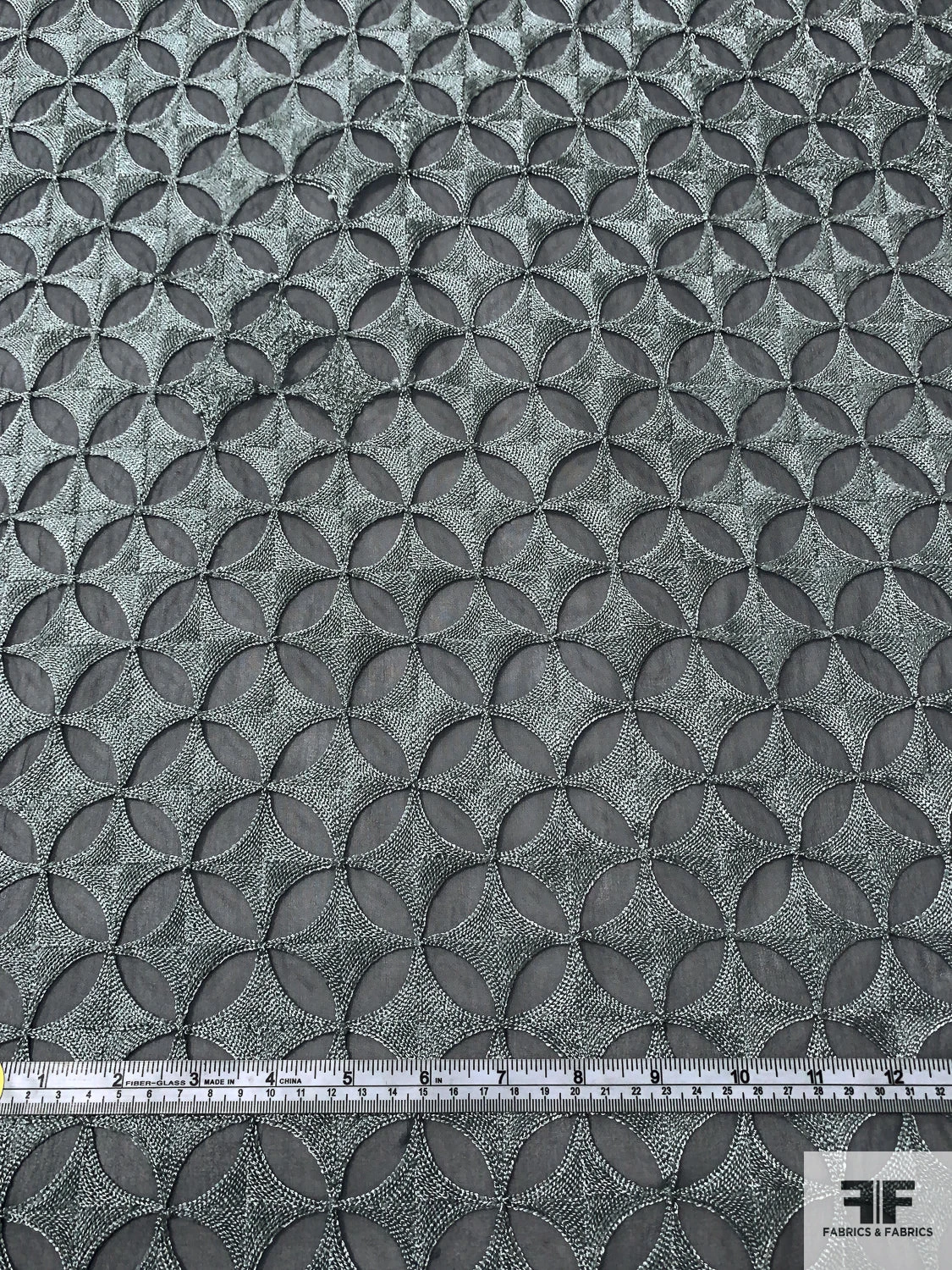 Circular Geometric Heavily Embroidered Silk Chiffon - Slate Grey / Grey 7 Circular Geometric Heavily Embroidered Silk Chiffon - Slate Grey / Grey - Image 5