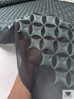 Circular Geometric Heavily Embroidered Silk Chiffon - Slate Grey / Grey 17 Circular Geometric Heavily Embroidered Silk Chiffon - Slate Grey / Grey -Fabrics And Fabrics Store 16350 8