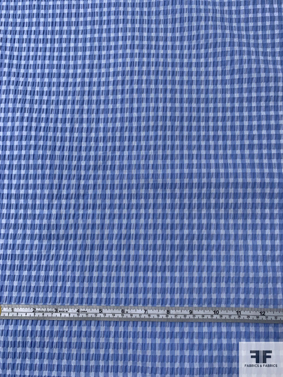 Lela Rose Gingham Check Yarn-Dyed Seersucker Stretch Cotton Shirting - Blue / White 8 Lela Rose Gingham Check Yarn-Dyed Seersucker Stretch Cotton Shirting - Blue / White - Image 6