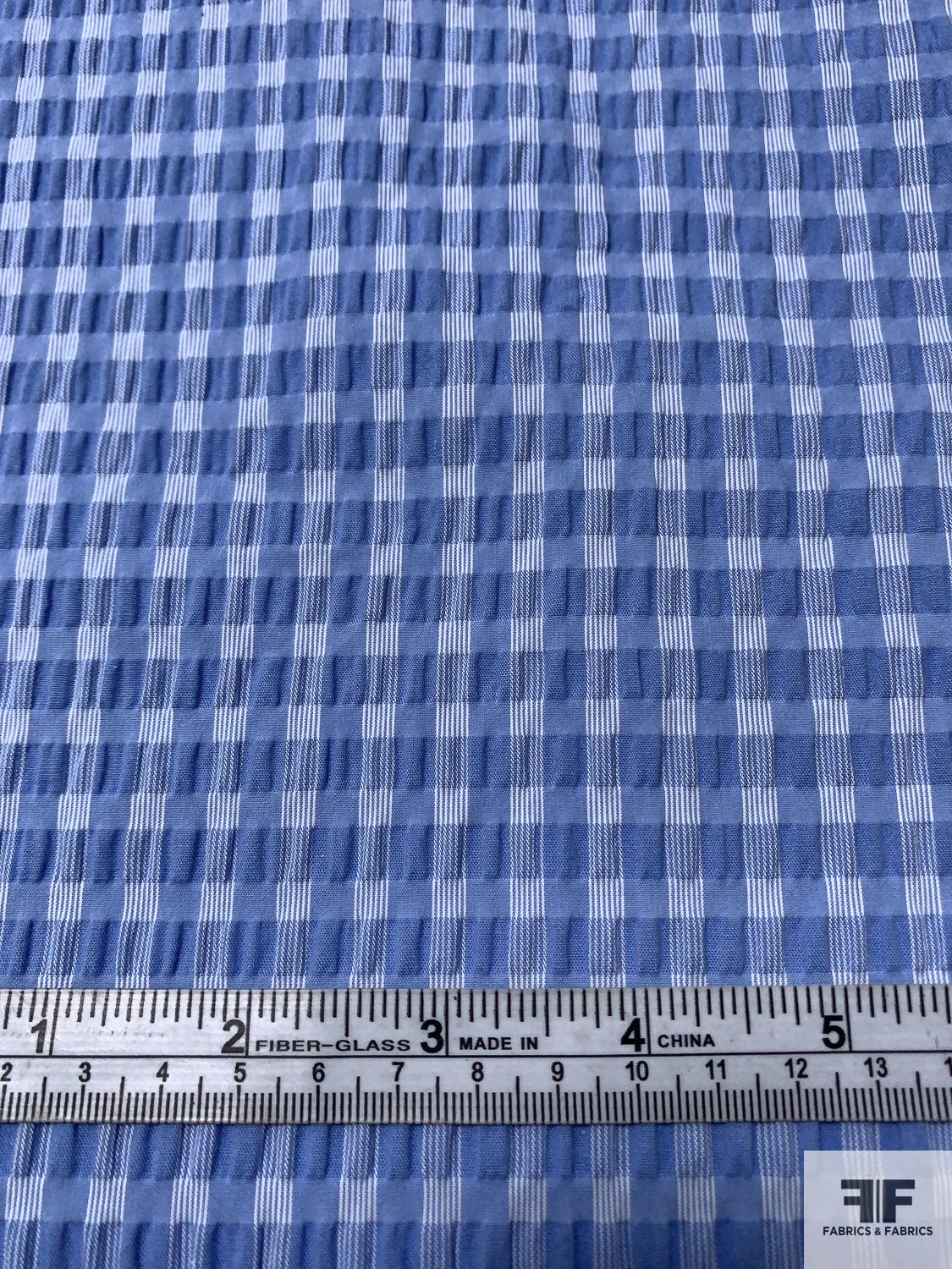 Lela Rose Gingham Check Yarn-Dyed Seersucker Stretch Cotton Shirting - Blue / White 4 Lela Rose Gingham Check Yarn-Dyed Seersucker Stretch Cotton Shirting - Blue / White - Image 2