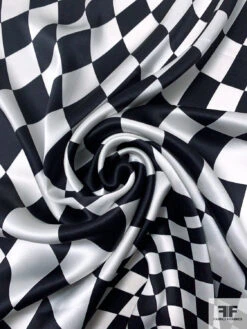 Hypnotic Checkerboard Printed Silk Charmeuse - Black / Off-White 12 Hypnotic Checkerboard Printed Silk Charmeuse - Black / Off-White -Fabrics And Fabrics Store 16417 1