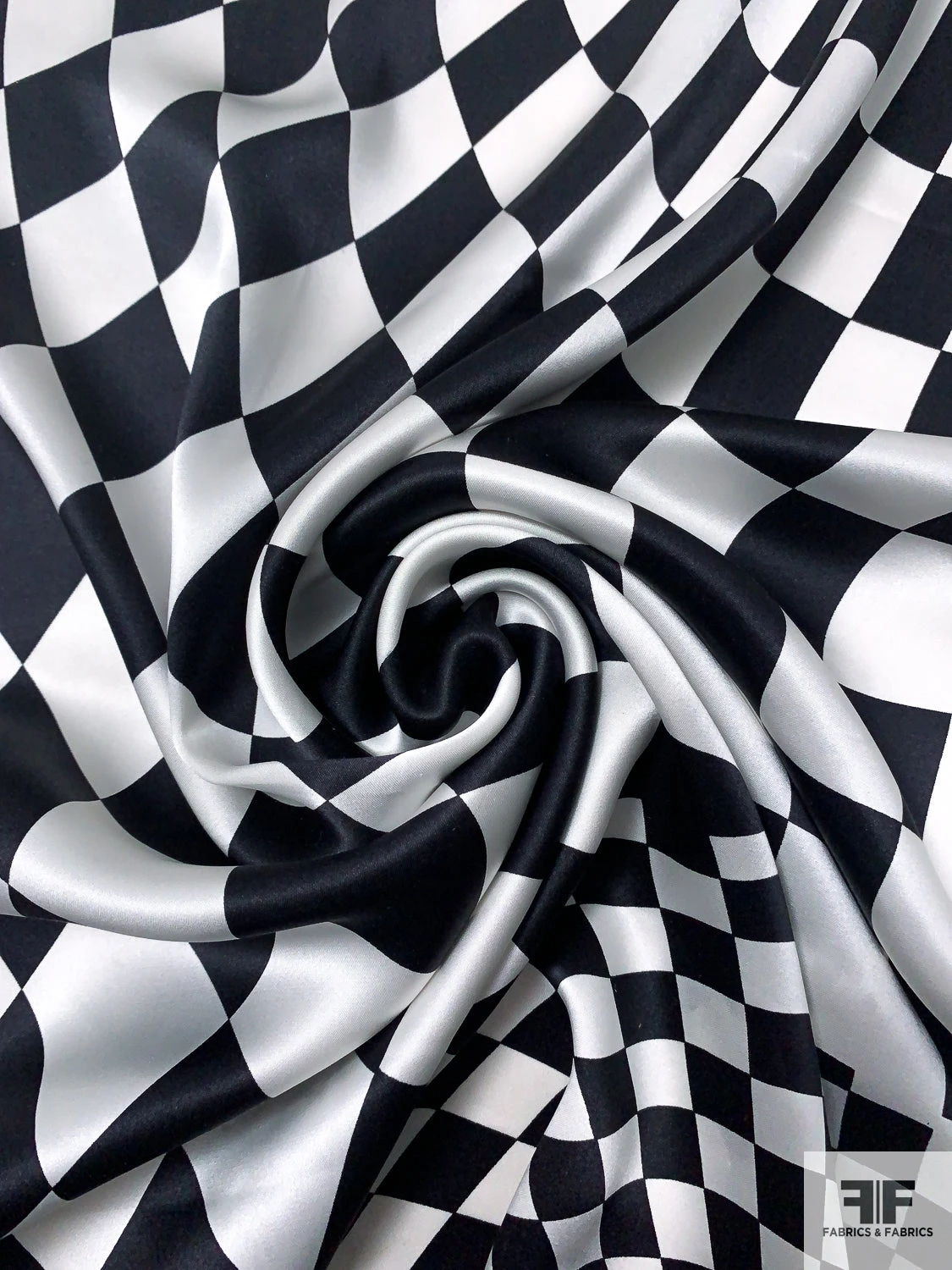 Hypnotic Checkerboard Printed Silk Charmeuse - Black / Off-White 5 Hypnotic Checkerboard Printed Silk Charmeuse - Black / Off-White - Image 3