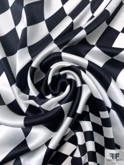Hypnotic Checkerboard Printed Silk Charmeuse - Black / Off-White 13 Hypnotic Checkerboard Printed Silk Charmeuse - Black / Off-White -Fabrics And Fabrics Store 16417 2