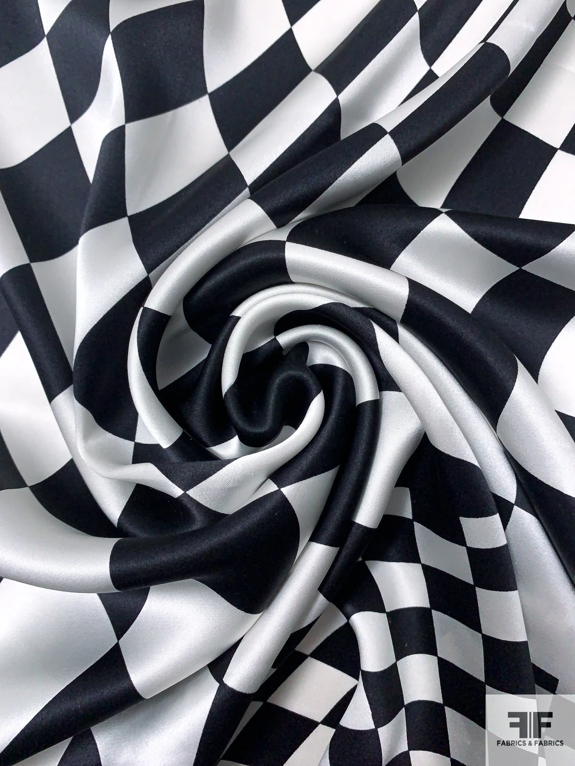 Hypnotic Checkerboard Printed Silk Charmeuse - Black / Off-White 6 Hypnotic Checkerboard Printed Silk Charmeuse - Black / Off-White - Image 4