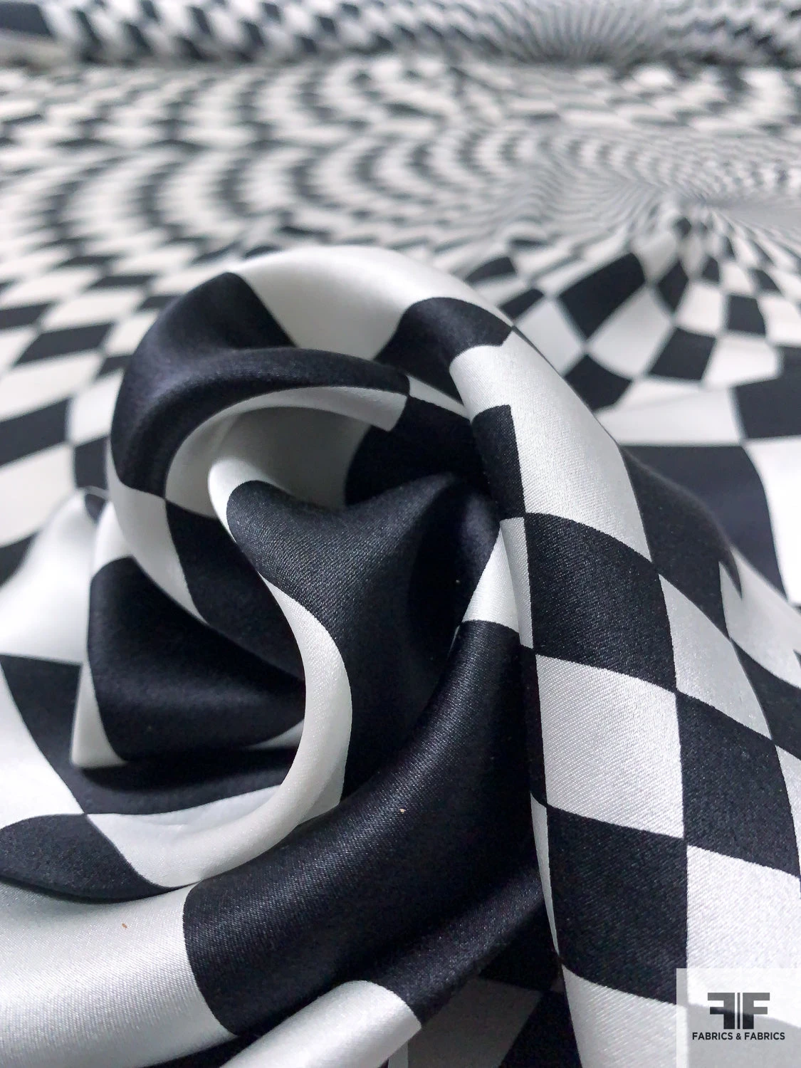 Hypnotic Checkerboard Printed Silk Charmeuse - Black / Off-White 4 Hypnotic Checkerboard Printed Silk Charmeuse - Black / Off-White - Image 2