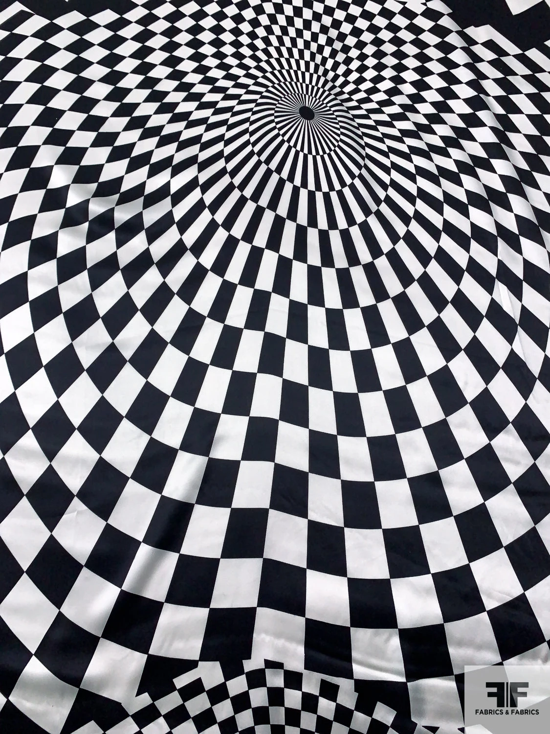 Hypnotic Checkerboard Printed Silk Charmeuse - Black / Off-White 7 Hypnotic Checkerboard Printed Silk Charmeuse - Black / Off-White - Image 5