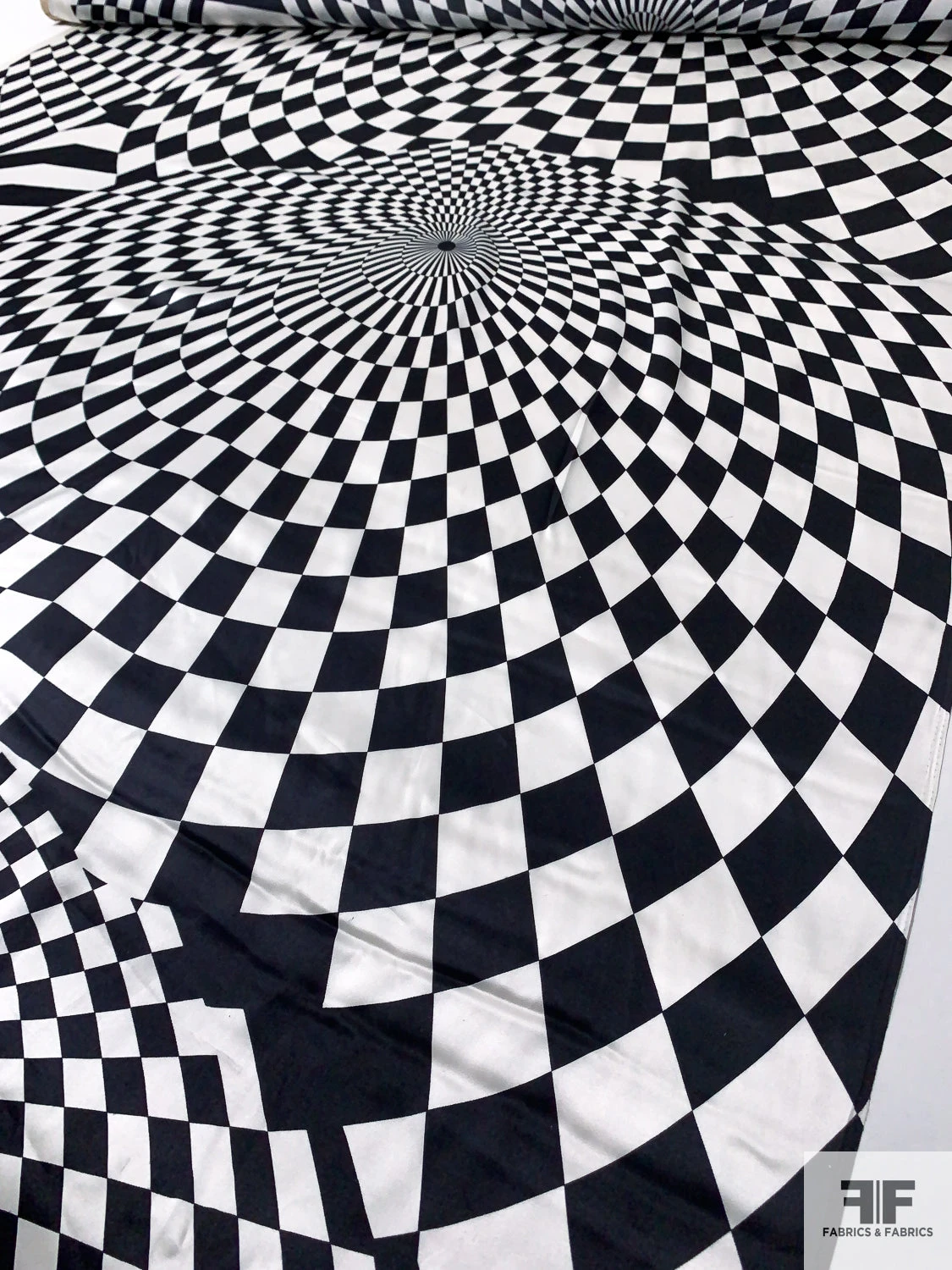 Hypnotic Checkerboard Printed Silk Charmeuse - Black / Off-White 3 Hypnotic Checkerboard Printed Silk Charmeuse - Black / Off-White