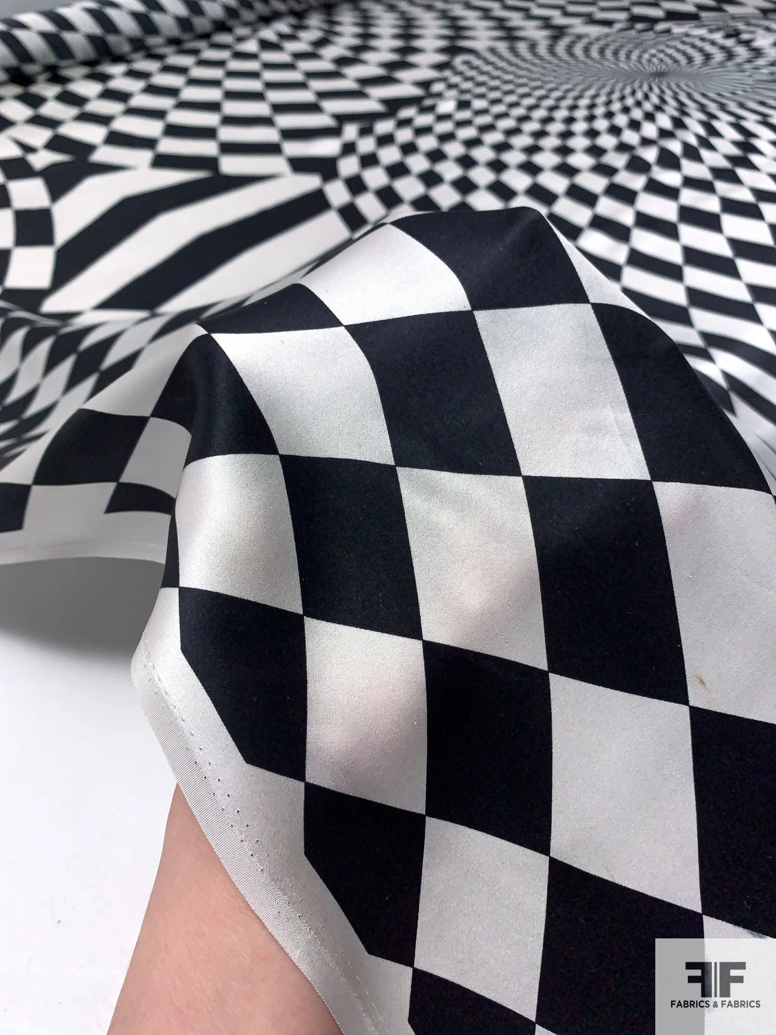 Hypnotic Checkerboard Printed Silk Charmeuse - Black / Off-White 10 Hypnotic Checkerboard Printed Silk Charmeuse - Black / Off-White - Image 8
