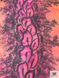 Bold Painterly Trailing Floral Printed Silk Chiffon - Orange / Hot Pink / Magenta / Black -Fabrics And Fabrics Store 16436 3