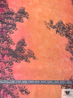 Bold Painterly Trailing Floral Printed Silk Chiffon - Orange / Hot Pink / Magenta / Black -Fabrics And Fabrics Store 16436 4