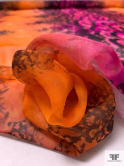 Bold Painterly Trailing Floral Printed Silk Chiffon - Orange / Hot Pink / Magenta / Black -Fabrics And Fabrics Store 16436 8