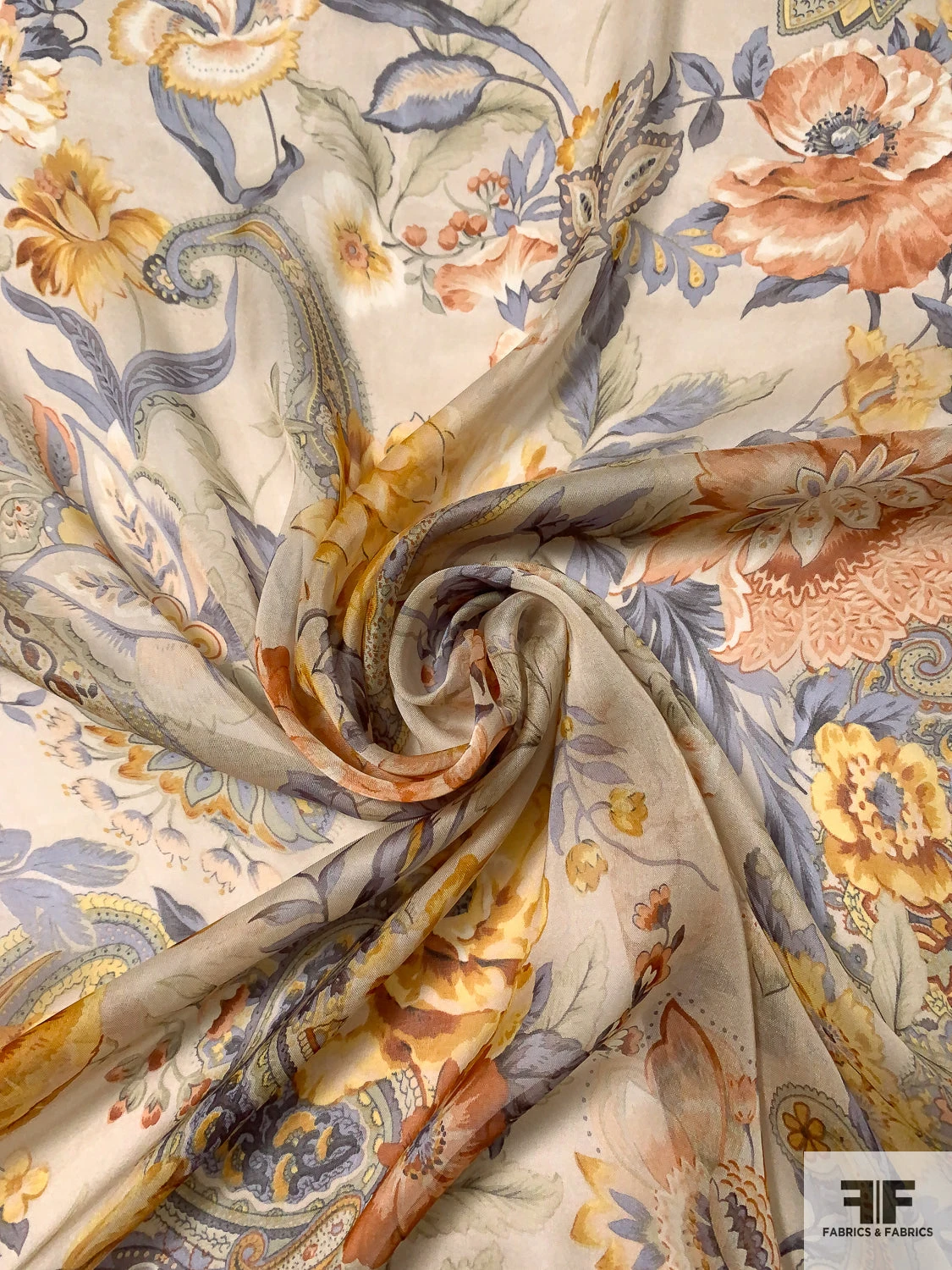 Florals And Paisley In Autumn Printed Silk Chiffon - Dusty Purple / Turmeric / Burnt Orange / Taupe 6 Florals And Paisley In Autumn Printed Silk Chiffon - Dusty Purple / Turmeric / Burnt Orange / Taupe - Image 4