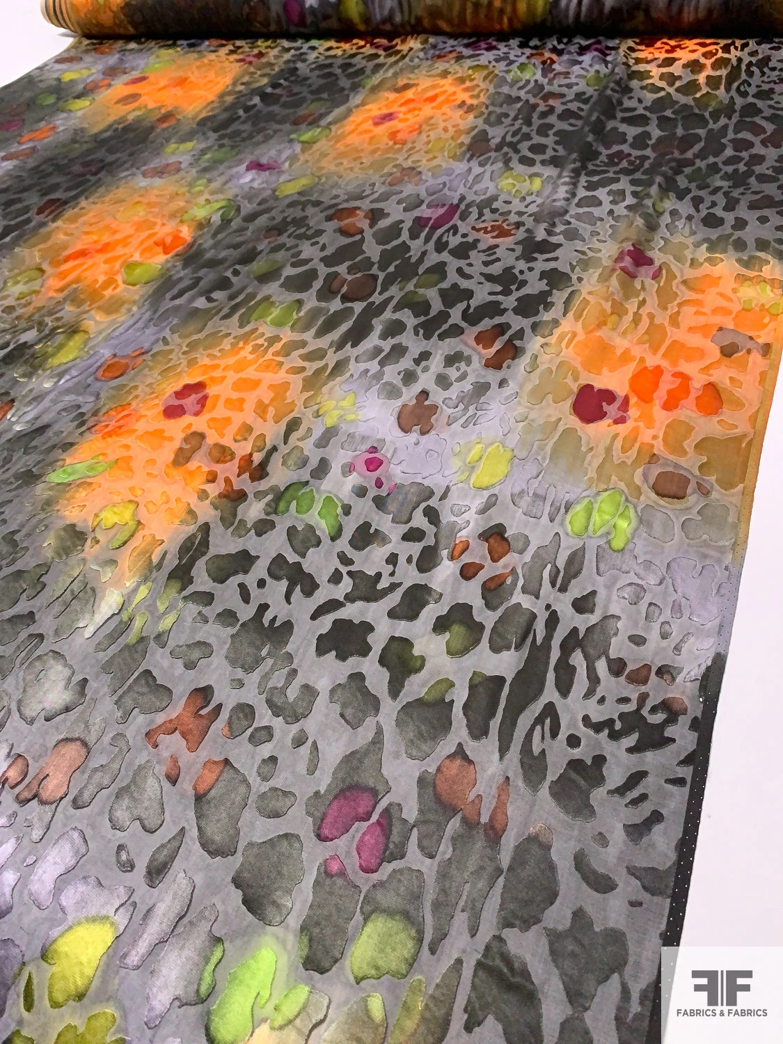 Animal Pattern Inspired Printed Satin Burnout Silk Chiffon - Marigold / Hunter Green / Olive / Black 4 Animal Pattern Inspired Printed Satin Burnout Silk Chiffon - Marigold / Hunter Green / Olive / Black - Image 2