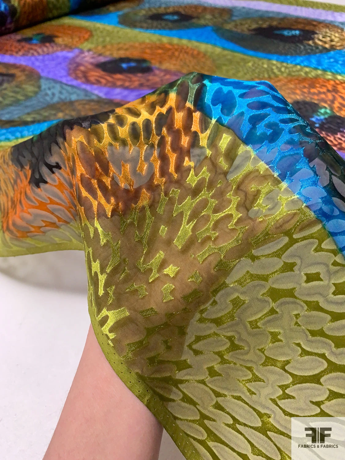 Ethnic-Inspired Large Circles And Striped Printed Satin Burnout Silk Chiffon - Greens / Turquoise / Purple 10 Ethnic-Inspired Large Circles And Striped Printed Satin Burnout Silk Chiffon - Greens / Turquoise / Purple - Image 8