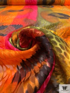 Ethnic-Inspired Large Circles And Striped Printed Satin Burnout Silk Chiffon - Marigold / Magenta / Olive 13 Ethnic-Inspired Large Circles And Striped Printed Satin Burnout Silk Chiffon - Marigold / Magenta / Olive -Fabrics And Fabrics Store 16459 3