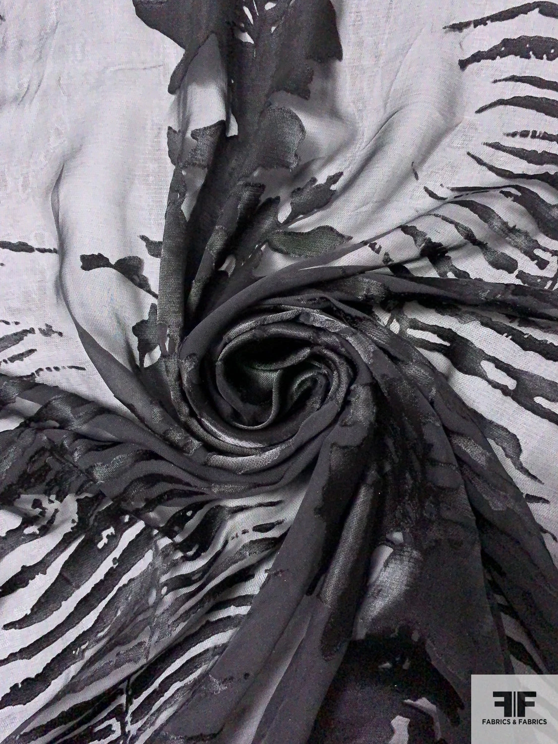 Trailing Floral Silhouette Printed Satin Burnout Silk Chiffon - Black 6 Trailing Floral Silhouette Printed Satin Burnout Silk Chiffon - Black - Image 4