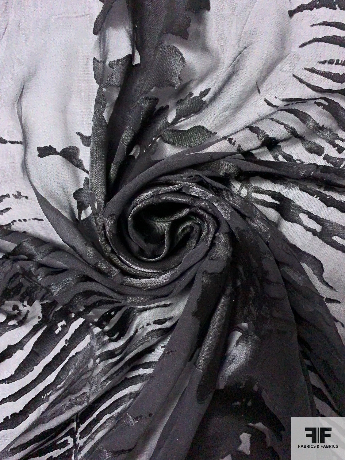 Trailing Floral Silhouette Printed Satin Burnout Silk Chiffon - Black 5 Trailing Floral Silhouette Printed Satin Burnout Silk Chiffon - Black - Image 3