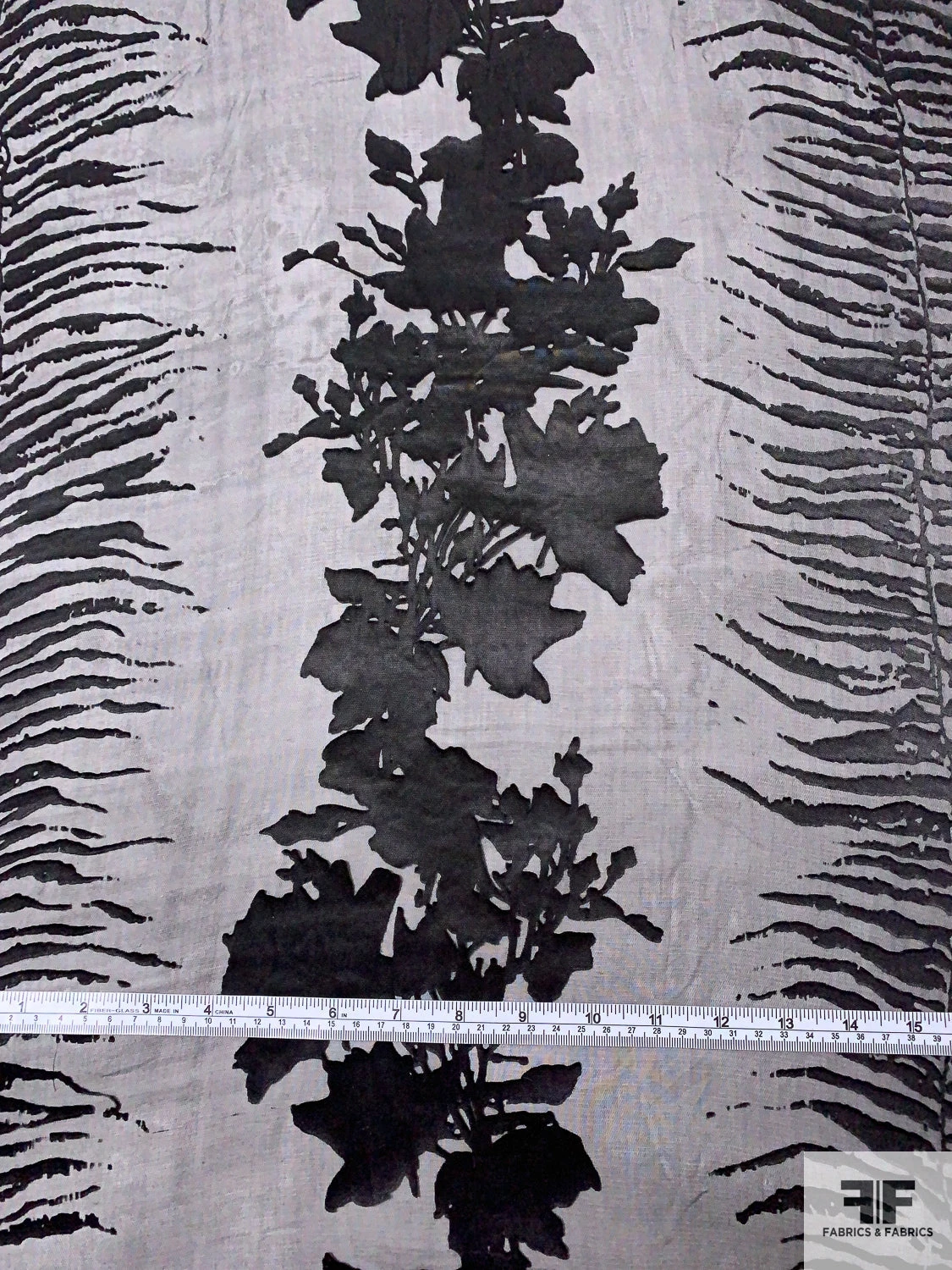 Trailing Floral Silhouette Printed Satin Burnout Silk Chiffon - Black 7 Trailing Floral Silhouette Printed Satin Burnout Silk Chiffon - Black - Image 5