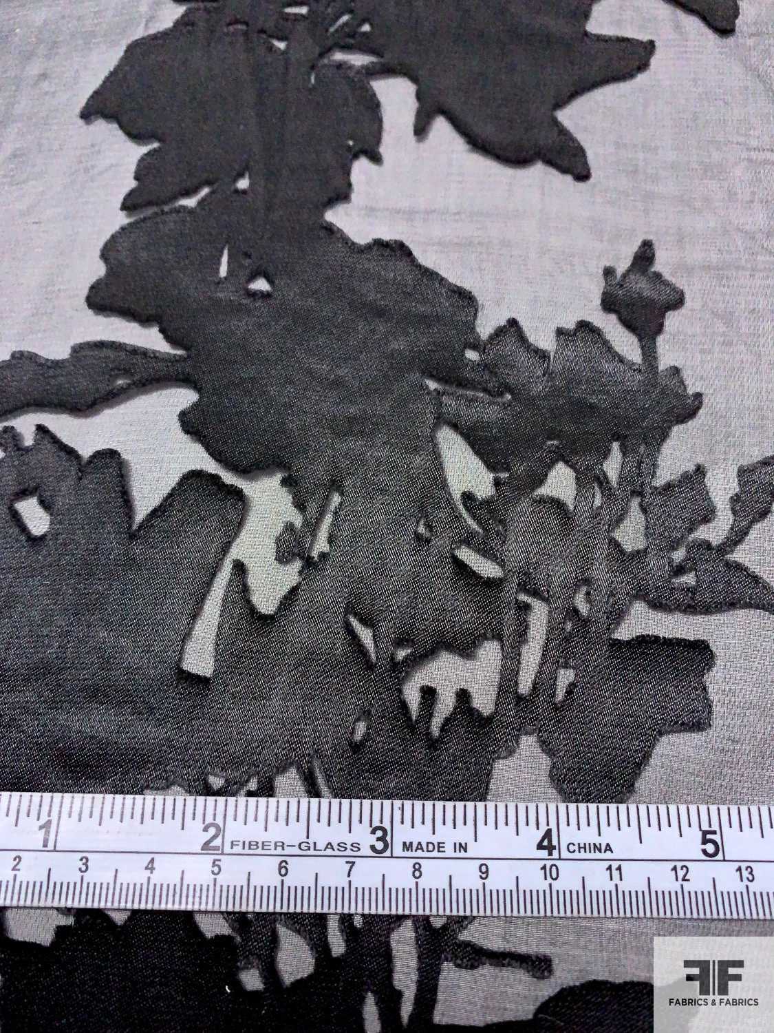 Trailing Floral Silhouette Printed Satin Burnout Silk Chiffon - Black 8 Trailing Floral Silhouette Printed Satin Burnout Silk Chiffon - Black - Image 6