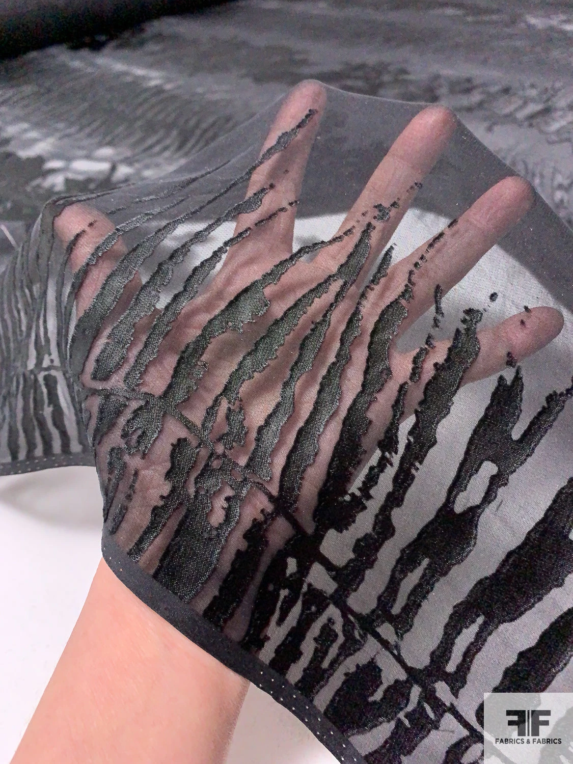 Trailing Floral Silhouette Printed Satin Burnout Silk Chiffon - Black 9 Trailing Floral Silhouette Printed Satin Burnout Silk Chiffon - Black - Image 7