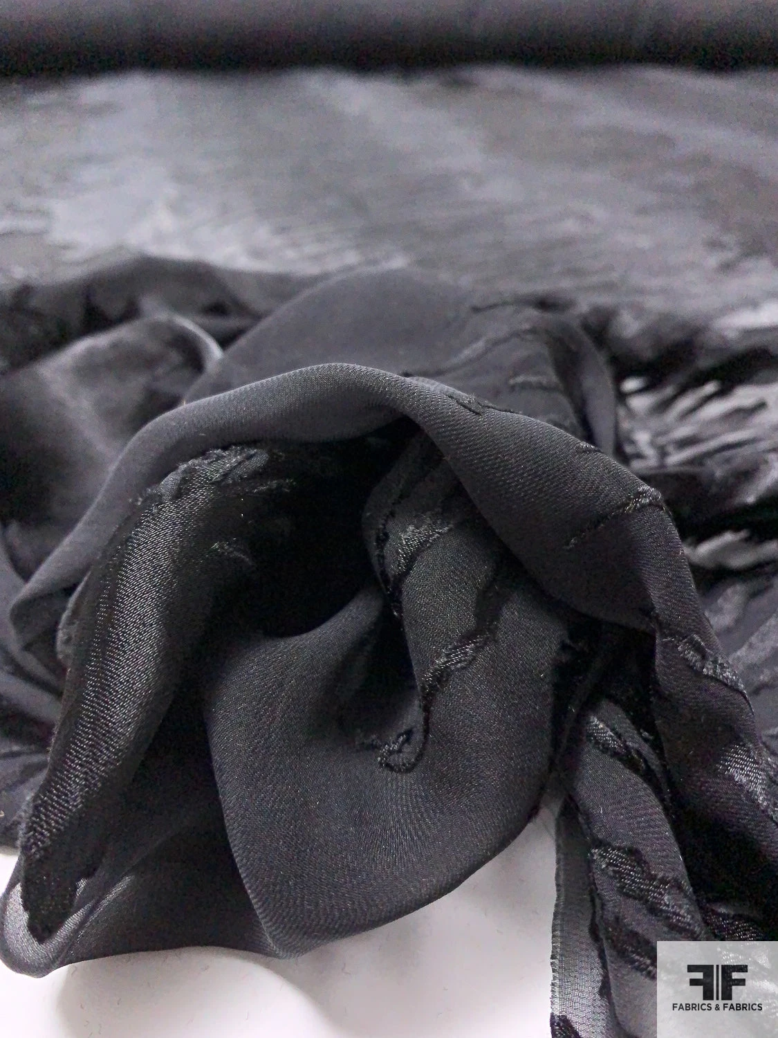 Trailing Floral Silhouette Printed Satin Burnout Silk Chiffon - Black 10 Trailing Floral Silhouette Printed Satin Burnout Silk Chiffon - Black - Image 8