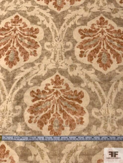 Antique-Look Damask Printed Linen-Weave Cotton - Earthy Tans / Rust / Coral 14 Antique-Look Damask Printed Linen-Weave Cotton - Earthy Tans / Rust / Coral -Fabrics And Fabrics Store 16480 4